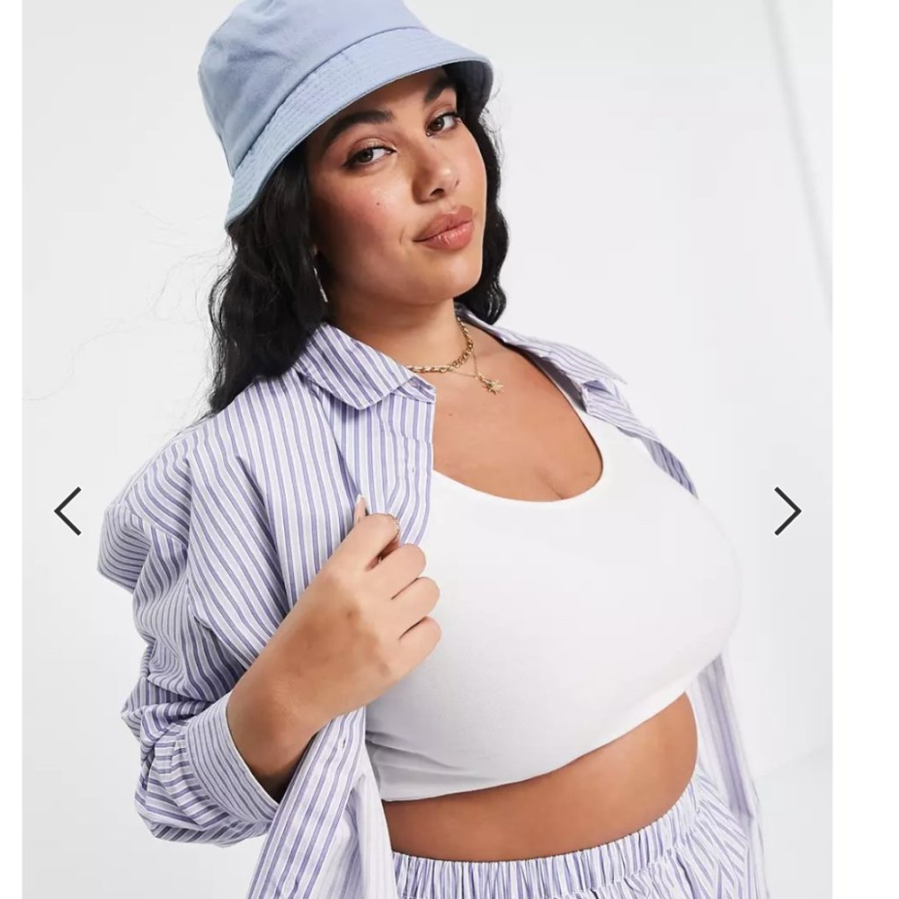 ASOS DESIGN Curve oversized cotton poplin shirt set in blue stripe